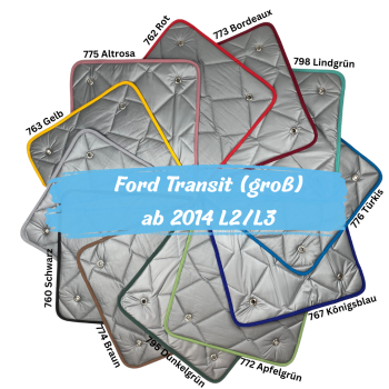 Thermomatten Premium Ford Transit (groß) ab 2014 Komplettset - zum Konfigurieren - mit farbigem Einfassband
